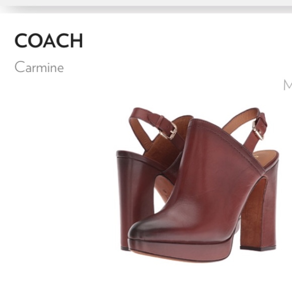COACH-CARMINE LEATHER DARK SADDLE BURNISHED 6.5M high heel-mule NWT/Box/LAST 1!!